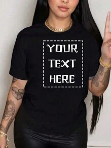 [Customized 1pc] [Fully Customized Text Design] 180gsm Milk Silk Crew Neck Short Sleeve T-Shirt V2-001#Black,Ornamental,Unique,Custom,Belle Costume,Ideal Gifts For Her,Family,Friends,Pink Girls,For Holiday,For Vacation,For Anniversaries - Black - View 3