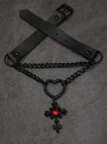 Dây chuyền hình trái tim phù thủy cổ điển màu đen đính đá Gothic Cross, mặt dây chuyền cổ áo bằng da Pu, dành cho Halloween, Valentine, Mẹ, Mẹ, Ngày của Mẹ, Quà tặng - màu đen - Xem 3