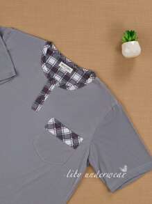 PIJAMA DE CABALLERO MANGA CORTA ESTAMPADO A CUADROS 100% ALGODON - Gris Claro - Ver 3