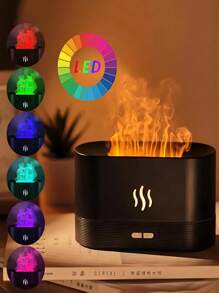 1pc Colorful LED Flame Aroma Diffuser Bedroom Desktop Atmosphere Decorative Lamp Creative Humidifier Light Simulated Flame Ultrasonic Humidifier Portable 7-Color Flame Fireplace Air Aroma Essential Oil Diffuser USB Plug-In