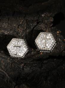 2pcs Unisex Simple Copper Cross Stud Earrings, Suitable For Parties & Travel - Earrings - View 2