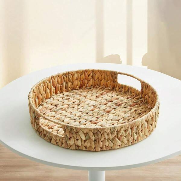 3pcs/2pcs/1pc Water Hyacinth Woven Storage Baskets, Rattan Trays For Snacks, Fruits, Living Room Tea, Cakes, Bread, Home Organization And Storage, Kitchen Accessories, Living Room Decor, Farmhouse Decor