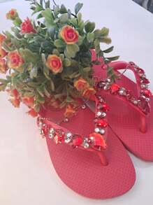 Women's Flip-Flops In Various Colors Of Stripes And Chains - Đỏ - Xem 2