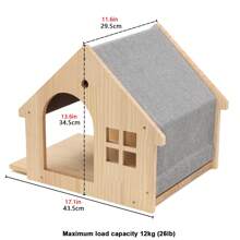 1 Piece Cat Wall Shelf Wooden Cottage, Sturdy Cat House And Perch, Cat Wall Furniture For Sleeping, Playing And Climbing, Can Be Used As A Floor To Ceiling Cat House, Maximum Weight Capacity 12kg (26lb) - gừng - Xem 5