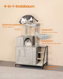 HaluPeit Cat Litter Box Enclosure With Cat Tree, 4-In-1 Modern Cat House With Large Platform, Cat Condo With Sisal Scratching Mat, Posts, Stairs And Pompom, Washable Cushions, Greige - Greige - View 2