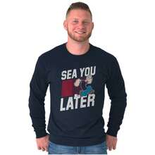 Camiseta de manga larga con divertido juego de palabras de playa "Popeye adiós al mar" para hombres - Marina de - Ver 1