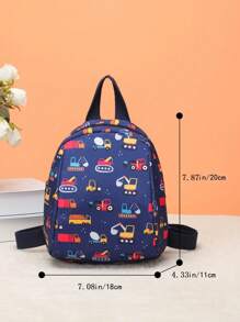 男孩隨機車輛圖案功能背包學院風拉鍊可調節背帶