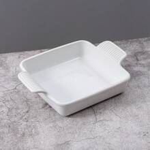 1pc 8 X 8inch Porcelain Square Bakeware With Double Handle, Cake Baking Pan Ceramic Baking Dish For Brownie, Casserole, Lasagna, Family Dinner (White)
