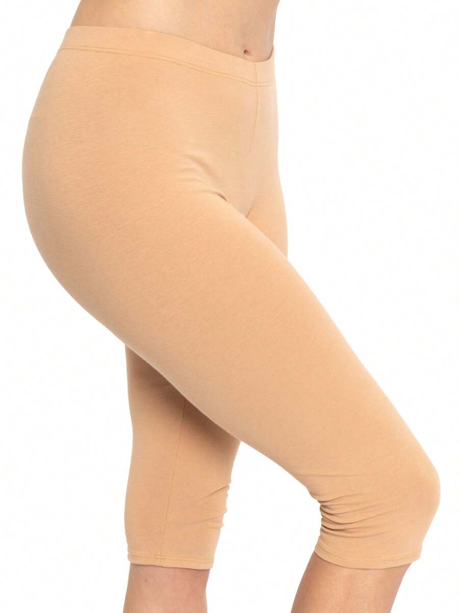 Women's Knee-Length Capri Cotton Leggings | X-Small - Large - Màu be - Xem 1