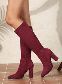 Botas altas de invierno para mujer de talla grande, de tacón alto con cremallera, de estilo casual y para pasarela, color rojo