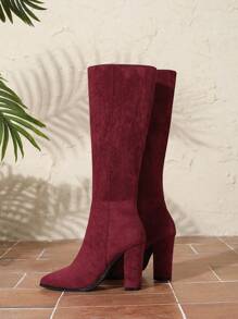 Botas altas de invierno para mujer de talla grande, de tacón alto con cremallera, de estilo casual y para pasarela, color rojo