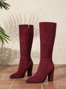 Botas altas de invierno para mujer de talla grande, de tacón alto con cremallera, de estilo casual y para pasarela, color rojo