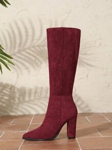Botas altas de invierno para mujer de talla grande, de tacón alto con cremallera, de estilo casual y para pasarela, color rojo