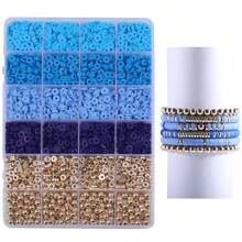 2370 件扁平聚合物粘土黑石珠手链制作套件，适合女孩、成人 - DIY 友谊手链、金珠手链、字母珠、圣诞礼物 - 彩色 - 查看 16