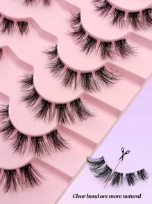Asiteo 7 Pairs Natural Lashes Soft Fluffy And Wispy Faux Mink Lashes With Clear Band False Eye Lashes Makeup Extensions Eyelashes - 黑色 - 查看 2