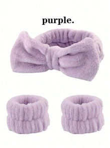3件套/2件套头带套装（蝴蝶结头带、头带+腕带、毛巾腕带）可重复使用的SPA头带和腕带，纯色蓬松头带，毛绒头带，瑜伽头带，细纤维头带，女士腕带，可调节弹力化妆头带，适用于浴室、清洁、旅行必备及礼品