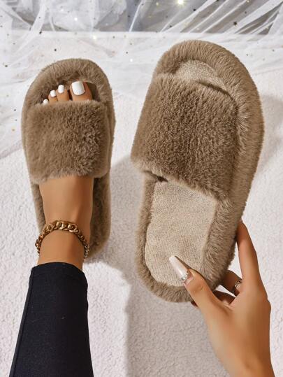Women's Winter Fluffy Slip-On Slippers, Cute Warm Plush Fuzzy House Slippers, Fairy Style Wardrobe Essential