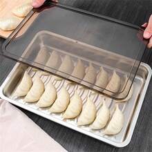 不锈钢托盘，方盘，上菜盘，烤盘，饺子盘，饺子容器，储物盒，密封容器，大容量盘子，带盖烤盘，鱼、鸡、披萨烤盘圣诞礼物 - 銀色 - 查看 2