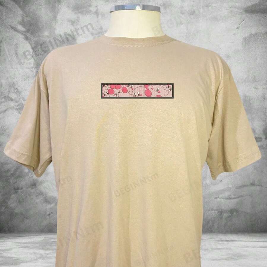 Anime Embroidered T-Shirt Unisex Blouse 100% Cotton Geek Streetwear - 米色 - 查看 1