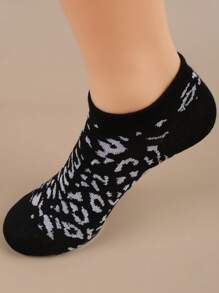 10 双多色豹纹印花女士短袜，适合所有季节 - 黑色 - 查看 4