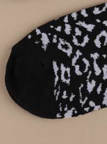 10 双多色豹纹印花女士短袜，适合所有季节 - 黑色 - 查看 5