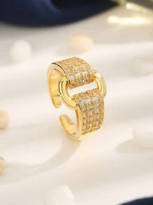 1 件高品质欧美 18k 镀金几何方晶锆石铜戒指，优雅奢华的女士珠宝礼物