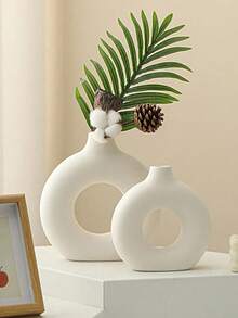 1 szt. Wazon plastikowy wykonany z PP, odporny na upadki i nie tłukący się Biały wazon z suszonymi kwiatami do salonu, biura, salonu, wystroju domu (bez kwiatów) Biały wazon do wystroju domu, minimalistyczny nowoczesny wazon z suszonymi kwiatami - Okrągły styl - Zobacz 8