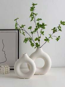 1 szt. Wazon plastikowy wykonany z PP, odporny na upadki i nie tłukący się Biały wazon z suszonymi kwiatami do salonu, biura, salonu, wystroju domu (bez kwiatów) Biały wazon do wystroju domu, minimalistyczny nowoczesny wazon z suszonymi kwiatami - Okrągły styl - Zobacz 2