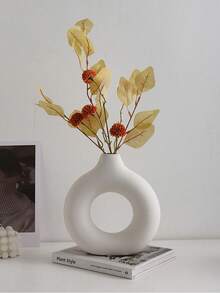 1 szt. Wazon plastikowy wykonany z PP, odporny na upadki i nie tłukący się Biały wazon z suszonymi kwiatami do salonu, biura, salonu, wystroju domu (bez kwiatów) Biały wazon do wystroju domu, minimalistyczny nowoczesny wazon z suszonymi kwiatami - Okrągły styl - Zobacz 4