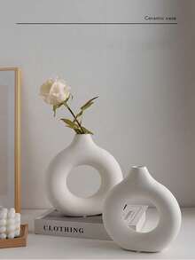 1 szt. Wazon plastikowy wykonany z PP, odporny na upadki i nie tłukący się Biały wazon z suszonymi kwiatami do salonu, biura, salonu, wystroju domu (bez kwiatów) Biały wazon do wystroju domu, minimalistyczny nowoczesny wazon z suszonymi kwiatami - Okrągły styl - Zobacz 6
