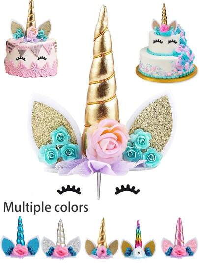 1set Unicorn Cake Topper,Handmade Party Cake Decoration Supplies With Eyelashes And Base,Reusable Multiple Colors Horn For Birthday Party,Baby Shower,Wedding.Cake Decorating Cake Topper Cake Decorating Tools