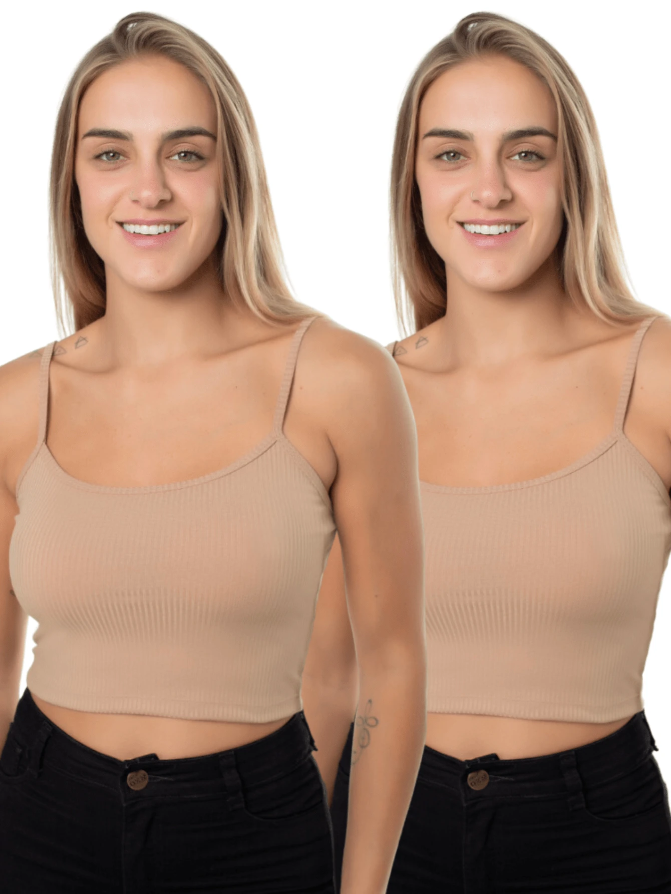 Kit 2 Cropped Tank Top With Thin Straps Ribbed Cnl - Quế và Quế - Xem 1