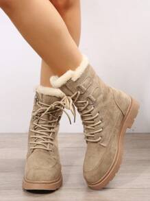 Women's New Fashionable Versatile Casual Short Boots, Warm, Anti-Slip, Comfortable Snow Boots,Fur Boots - Khaki - View 2