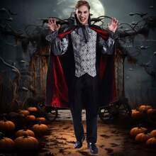 男士吸血鬼服装 角色扮演 恐怖哥特式吸血鬼成人服装 - 銀色 - 查看 1