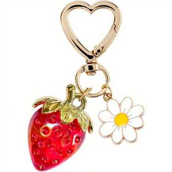 Cute Strawberry Keychain Bag Charms Kawaii Heart Flower Daisy Key Chain Accessories Decor For Women Perfect Gift Keychain Accessories Key Chains For Women Small Gifts Gifts For Her Gifts For Women Cherry Red Valentines