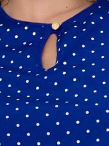 French Women's Blouse Elegant Puff Sleeve Round Neck Comfortable Polka Dots Fashion - Xanh đậm - Xem 4