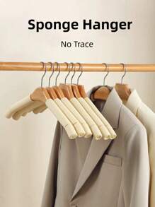 5pcs Sponge Rubber Padded Wooden Hangers, Slip Resistant & No Marks Clothes Hanger For Wardrobes Dress Pants Shoes Jeans Boots Skirt,Spring,Minimalist,Summer Tops - Multicolor - View 2