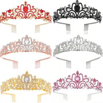 1pc Tiara Crowns For Women Tiaras For Princess Crown For Birthday Halloween Costume Bride Wedding Queen, Crystal Bachelor Party Costume Party Birthday Party Christmas Party New Year Party Crown Hair Comb Accessories,Christmas