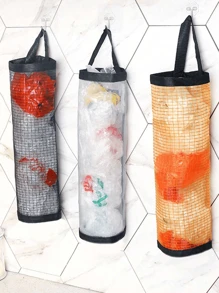 1 Piece Hanging Garbage Bag Storage Plastic Bag Rack Mesh Hanging Storage Box Foldable Breathable Washable Hanging Mesh Garbage Bag Storage Box Organization Storage Bag Organizer