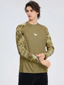 RODEEL Summer Workout Men's Printed Raglan Sleeve Quick Dry Long Sleeve Outdoor Fishing Shirt - Khaki - View 6
