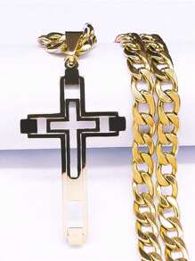 2025 Hiphop-Kette aus Edelstahl Halskette, gold/silber/schwarz, langer Anhänger, Halskette für Frauen/Männer Paare, Geschenk für Feiertage, religiöse Accessoires - Stern - Übersicht 9