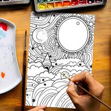 1pc 20-Page Abstract Space Scenes Coloring Book, Varied Patterns On Each Page - Multicolor - View 2