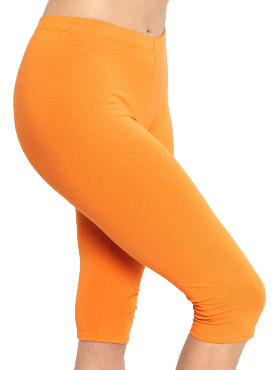 Women's Knee-Length Capri Cotton Leggings | X-Small - Large - trái cam - Xem 1