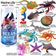 10 种款式可选，大型逼真海洋动物模型，手绘实心 PVC 材料，包括龙虾、螃蟹、海马、海星、鳐鱼、章鱼、锯鳐、黄貂鱼、锤头鲨、马蹄蟹、蛋糕装饰品、收藏模型、栩栩如生的动物玩具、儿童学习玩具、圣诞节/生日派对礼物、鲨鱼派对装饰品、塑料鲨鱼、海洋玩具 - 彩色 - 查看 3