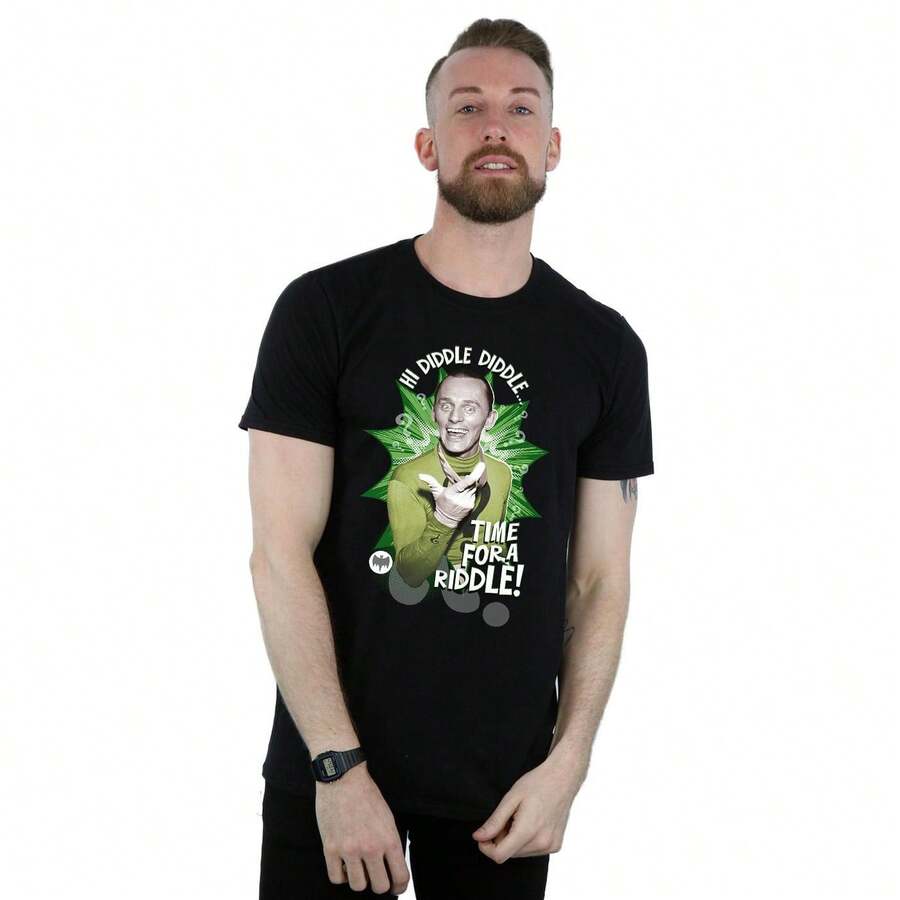 DC Comics Camiseta de la serie de televisión de  de  para hombres, "Es hora de un acertijo" con el Acertijo (negra) - Negro - Ver 1