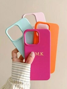 1pc Personalize Customization Name Imitation Lychee Pattern Case, Autumn Handcrafts, Backtoschool, Preppy Style, Daughter/Mother/Household/Prom/Wedding Christmas Gift Surprise, Stockingstuffers, Modest Fashion Phone Case, Gift Idea, Christmas Cushions, First Christmas, Teacher Gift Presents, Giveaway, Custom Made Gifts, Custom Text, Personalized/Customized Gifts, Customized Meaning Christmas Gifts, Personalization Mall,2025phonecase - Pink - View 5