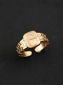 1pc Women's Minimalist Arabic Initial Open Ring (Only Arabic Letters) - Gold - View 9