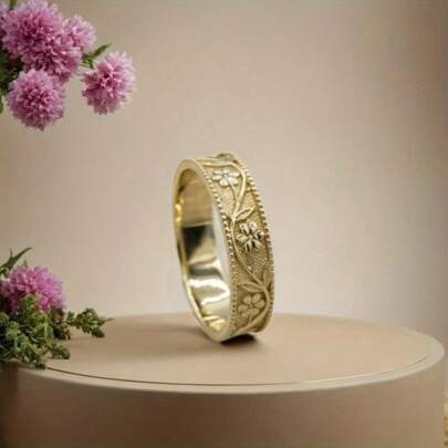 1pc Vintage Floral Design Ring, Women's Wedding Band, Holiday Anniversary Gift