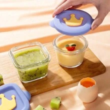 1pc Baby Glass Food Supplement Box,Sealed Supplementary Food Box With Cute Crown Pattern,Random Color