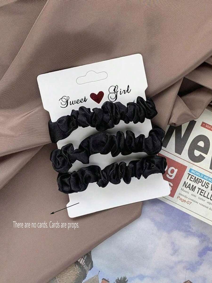 5pcs Women Solid Casual Scrunchie For Daily Life - Black - View 1